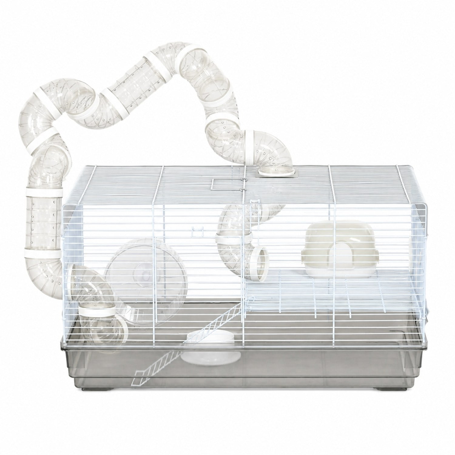 Dwarf Hamster Cage with Tubes 3.3in Deep Base Gray 23in