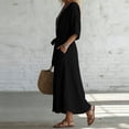 thumbnail image 3 of Lmueinov Women's 100% Polyester V Neck 3/4 Sleeve Maxi Dress, Adjustable Tie Waist Flowy A-Line Long Dress with Pockets for Beach Vacation Casual Wear S-3XL, 3 of 5