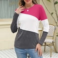 thumbnail image 6 of Womens Tops Color Block Tunic Tops Casual Long Sleeve Shirts Round Neck Pullover Blouses For Women, 6 of 7