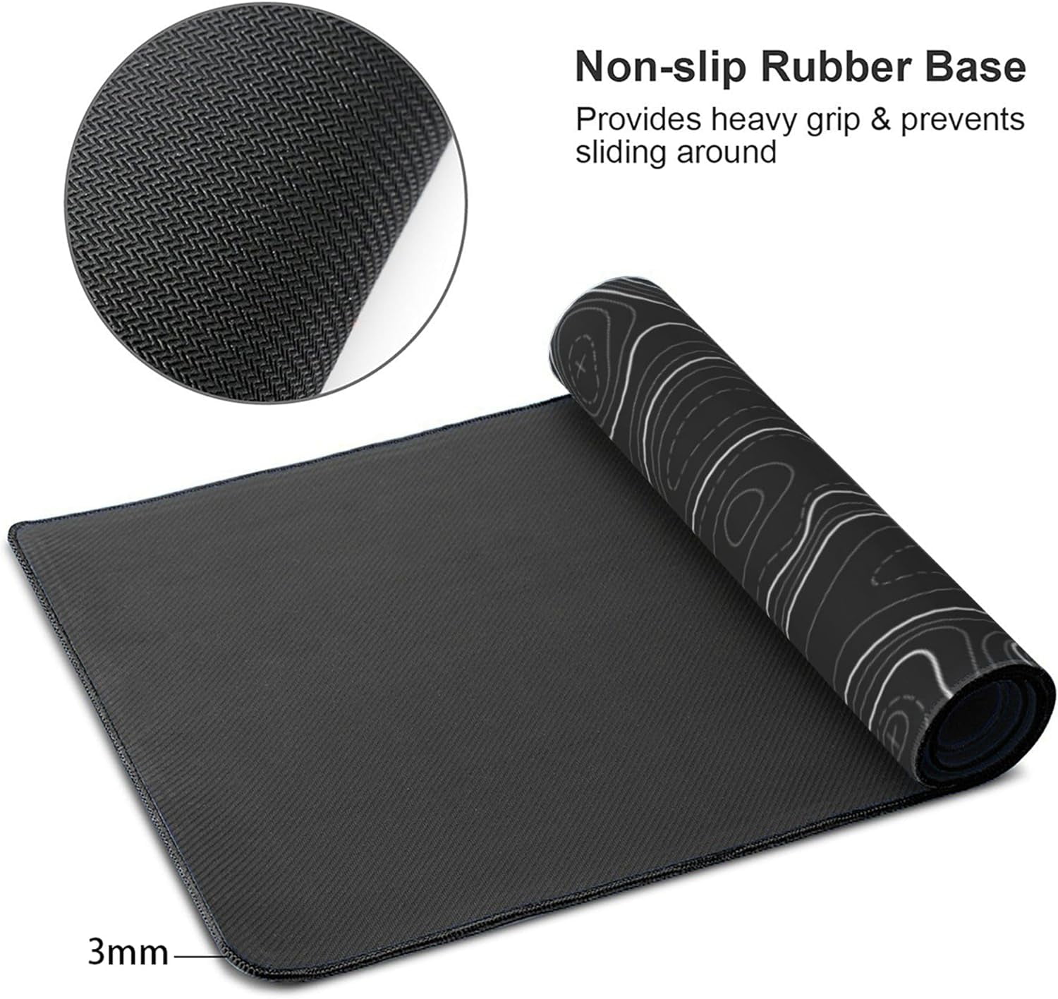 Large Gaming Mouse Pad Black Topographic Contour Mouse Pad with Stitched Edges & Nonslip Rubber Base Extended XXL Long Mousepad Big Desk Mat for Company Office Work, 35.4 x 15.7 in