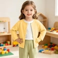 thumbnail image 3 of FRSASU Girls Classic Crew Neck Button Long Sleeve Soft Knit Cardigan Sweater Breathable Stretchy School Outfit Size 6M-4T Yellow, 3 of 9