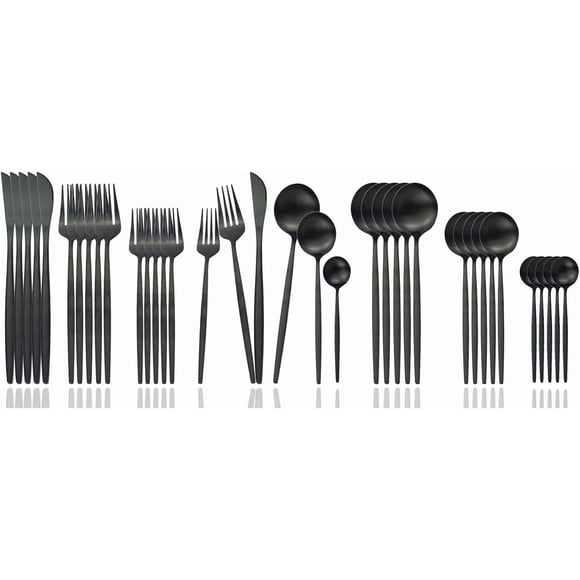 JASHII Silverware Set, 36 Piece Food Grade Stainless Steel Flatware Set Fork Spoon Knife Utensils for Daily Use and Party, Service for 6 Anti Rust, Safe in Dishwasher (Matte Black)