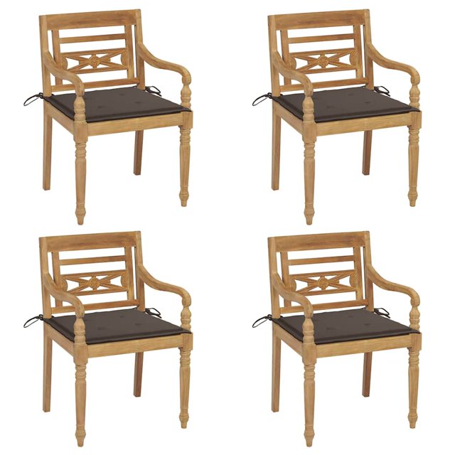 vidaXL Chaises Batavia avec Coussins 4 Pcs Bois de Teck Massif