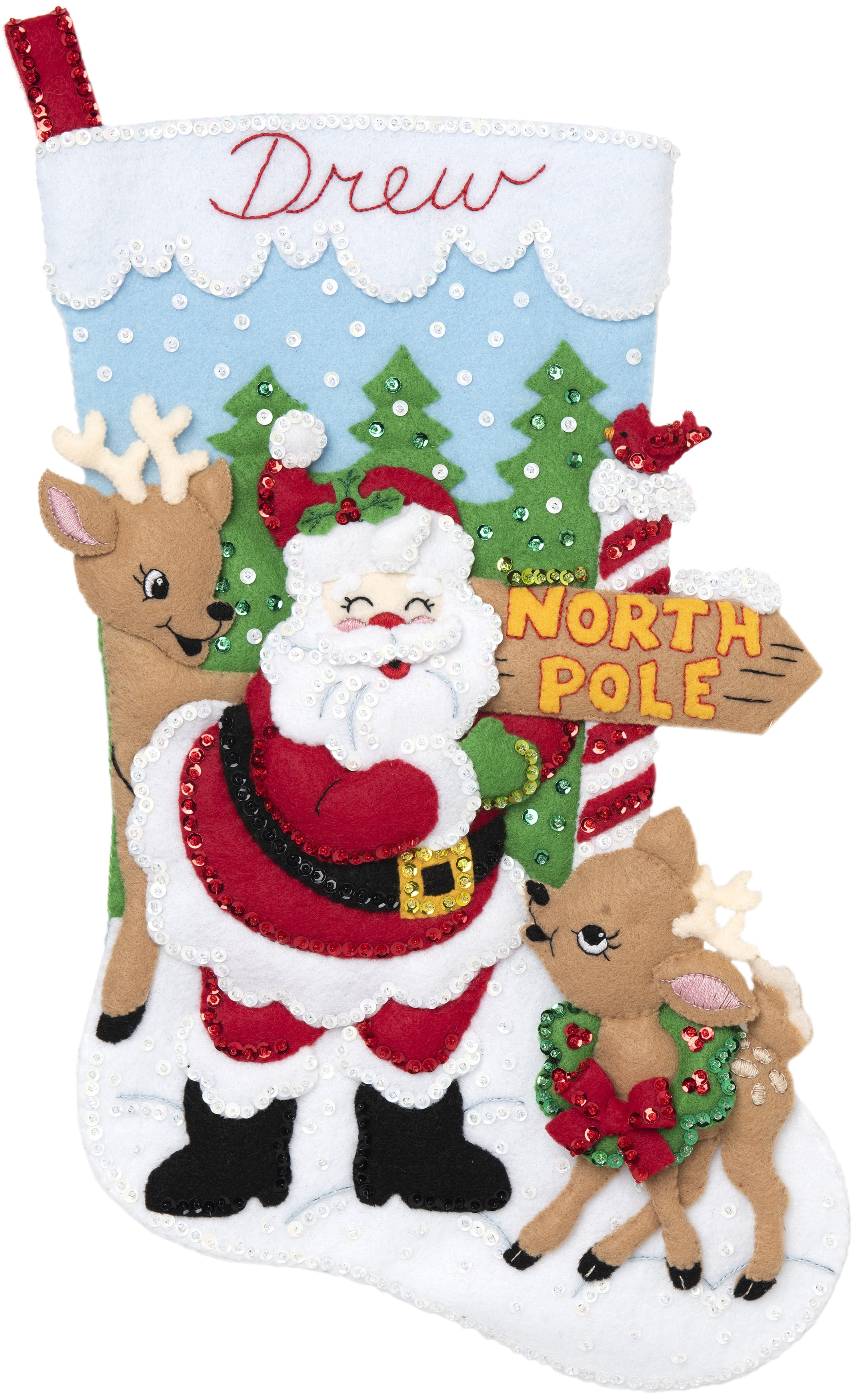 Bucilla Felt Applique DIY Holiday Stocking Kit, 18", North Pole Santa