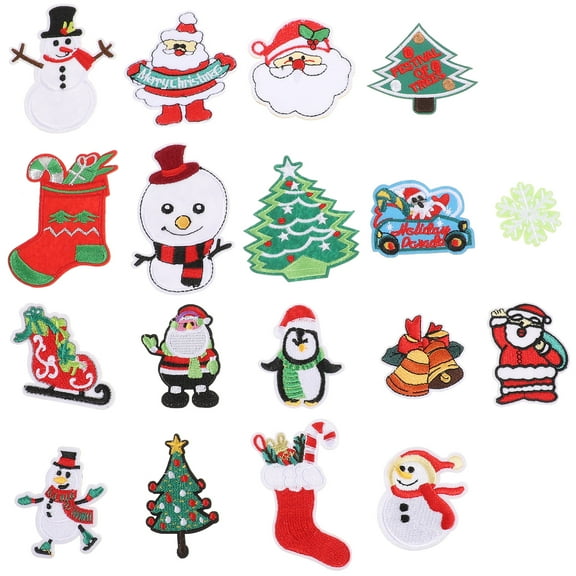 LOLIPPYY 18pcs Iron-On Embroidery Applique Patches for Jackets, Jeans, Bags, Crafts, Denim - Christmas Holiday Decoration Set