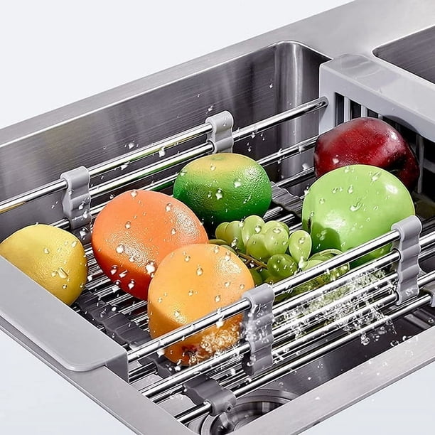 Estante escurridor para fregadero de cocina de acero inoxidable, pequeño, gris (engrosado)