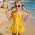 thumbnail image 3 of COEQINE Girls One Piece Bathing Suit, Scoop U-Neck & V Back Playful Swimsuit with Attached Skirt, Beach Swim Dress for Kids Age 8-9, Machine Washable, Yellow Corn, 3 of 8