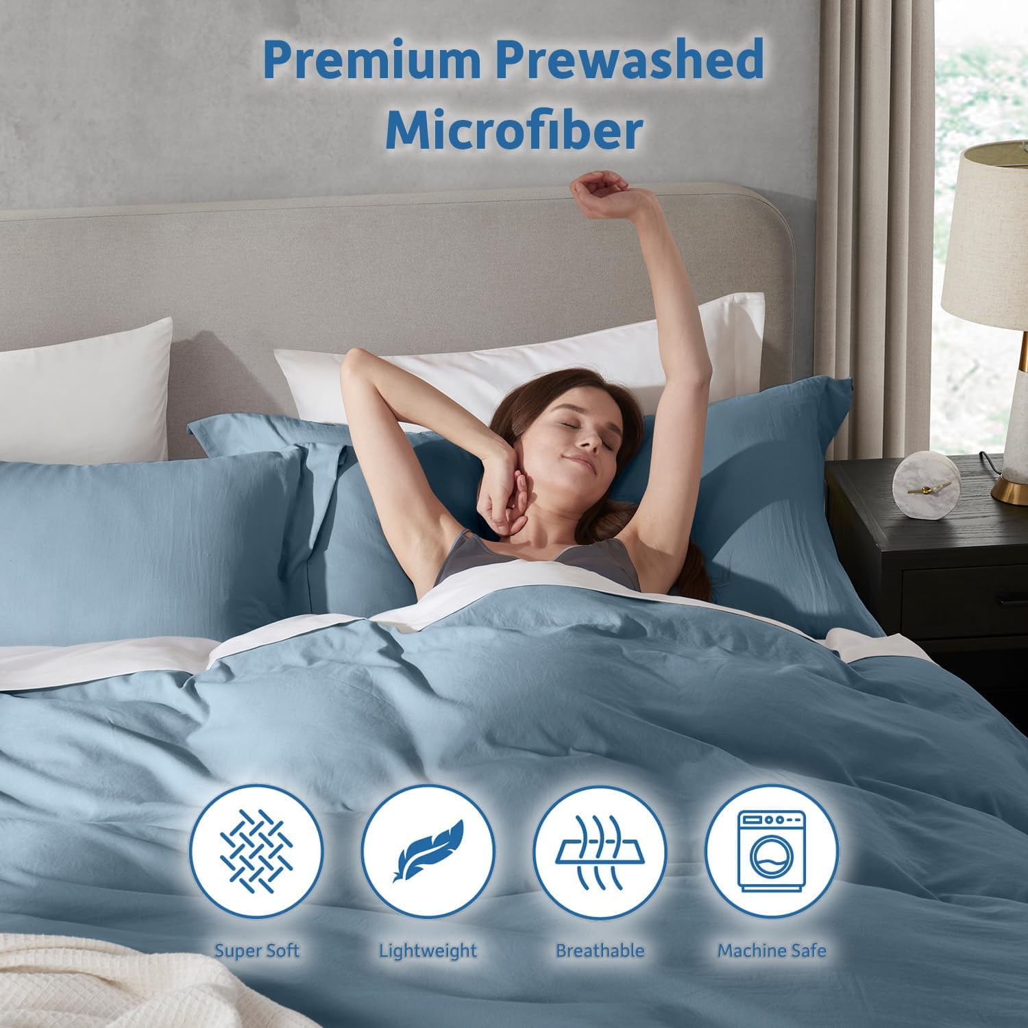 LammaLoe Duvet Cover California King Size, Soft Prewashed 3-Piece Duvet Cover Bedding Set with Pillow Shams, Stone Blue