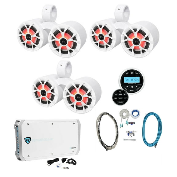 3 Rockville Dual 6.5" Marine Wakeboard LED Speakers Receiver Amplifier Wires