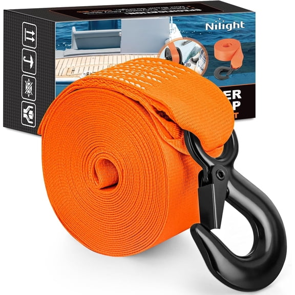 Nilight Boat Trailer Winch Strap 2" x 20' with Steel Hook 5500 LBS Break Strength Winch Strap for Pontoon, Jet Ski, Fishing Boat