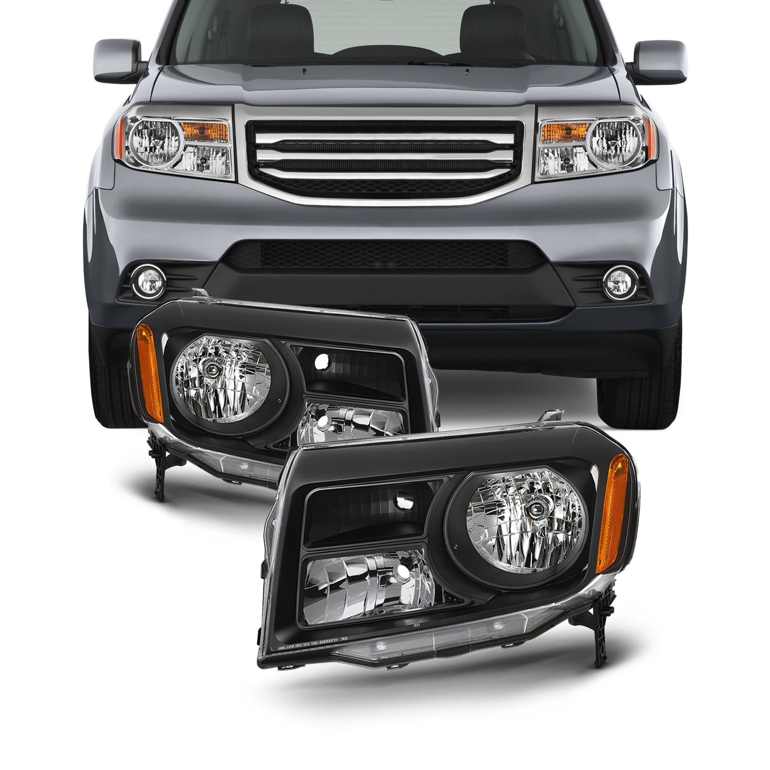 For 2012 2013 2014 2015 Honda Pilot Halogen Type Black Headlight Pair