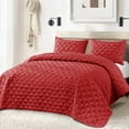 thumbnail image 7 of Exclusivo Mezcla Bed Quilt Set Twin Size for All Seasons, Stitched Pattern Quilted Bedspread/ Bedding Set/ Coverlet with 1 Pillow sham, Lightweight and Soft, Red, 7 of 7