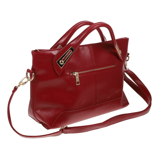 Bolso de mano vintage de lujo para mujer, de piel auténtica encerada, tipo bandolera (rojo oscuro)