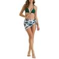 thumbnail image 2 of Conjuntos de bikini de triángulo para mujer de 3 piezas, con corte alto, braguita tipo hilo, falda de impresión de hojas, trajes de baño grandes en verde, 2 of 5