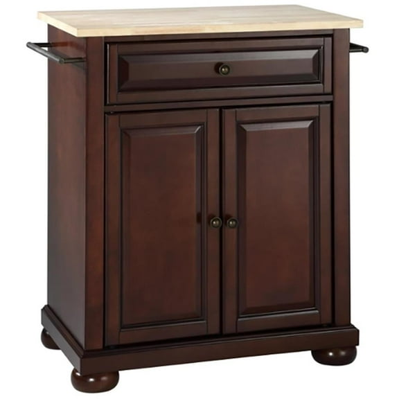 Bowery Hill Wood Mahogany/Natural Kitchen Island Rectangular Adjustable Shelf 33"H