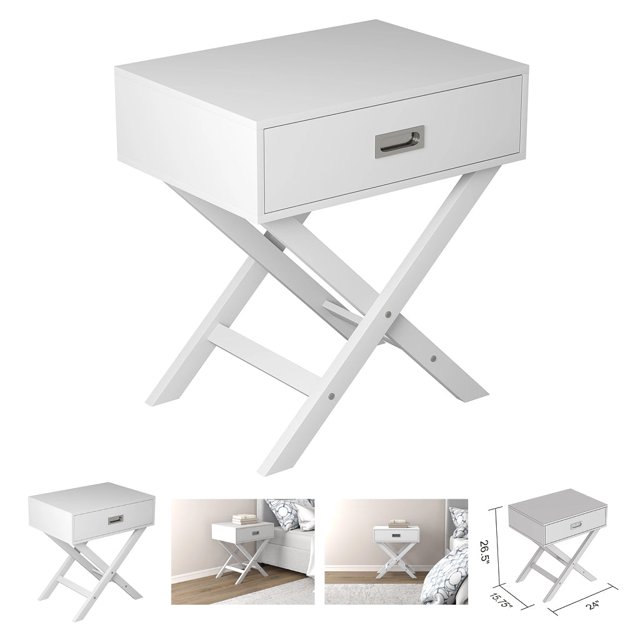 Bebelelo Table d'Appoint Moderne avec 1 Tiroir Storaqe et Grand Plateau, Blanc - 24"L