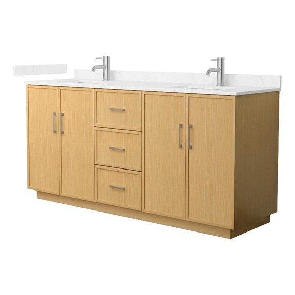 Elan TK 72" Light Oak Double Vanity Carrara Cultured Marble Top & Nickel Trim