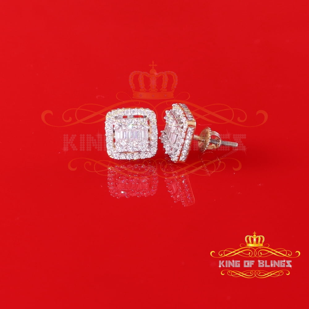 King of Bling's Men's/Womens 925 Silver Yellow 1.10ct VVS 'D' Moissanite Square Stud Earrings