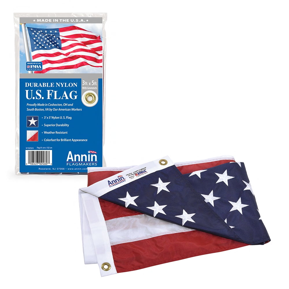 Embroidered Nylon SolarGuard Nyl-Glo Annin Flagmakers American Flag 3x5 ft 