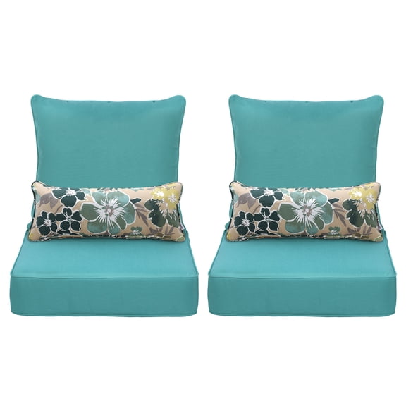 Aoodor 22"x24" Blue Patio Chair Cushions Set, Memory Foam Outdoor Seat Cushions (Set of 2 Seats, 2 Backs, 2 Lumbar Pillows)