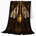 thumbnail image 2 of Winter Steampunk Insect Flannel Blanket with Gold Wings Snowflakes Holly Gear Art, Dark Brass Holiday Machinery Style, Gothic Sofa Bedroom Home Decor, Christmas Gift, 2 of 9