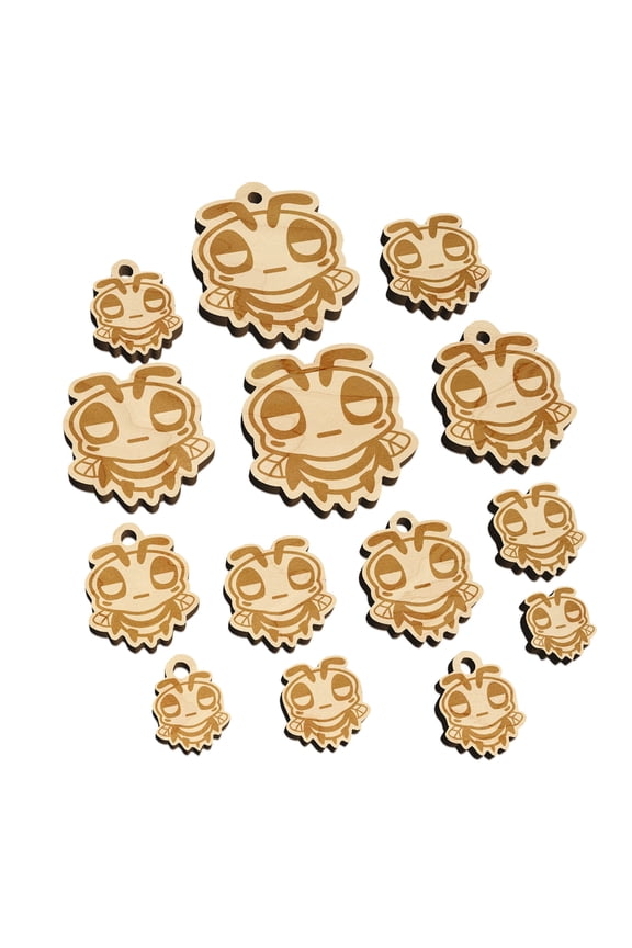 Cute Bee Unamused Wood Mini Charms Shapes DIY Craft Jewelry - No Hole - 14mm (26pcs)