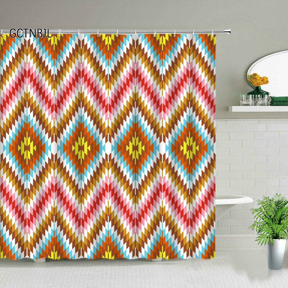 Bohemian Shower Curtains Geometric Black And White Stripes Waterproof Fabric for Bathroom Home