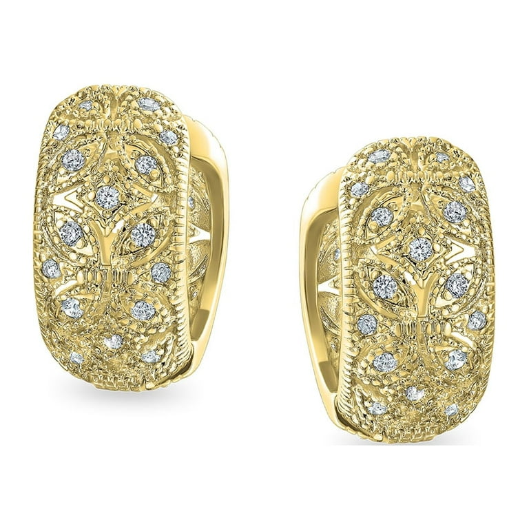 Filigree Flower Butterfly Yellow Gold-plated on Sterling Silver Earrings