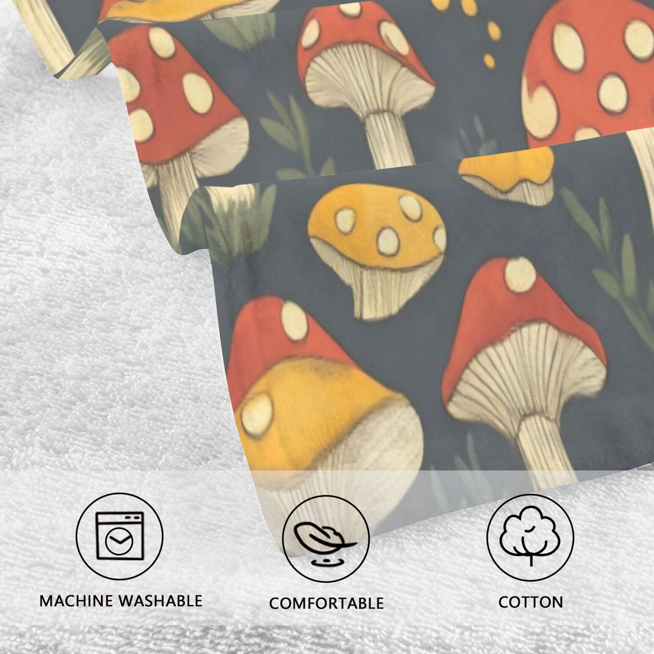 Cotton Towel Two-Piece 16x28 Inch One Sizex2 Face Towel Set Towel Set Cotton Hand Bath Towel Bathroom Beach Mushroom with Black Background