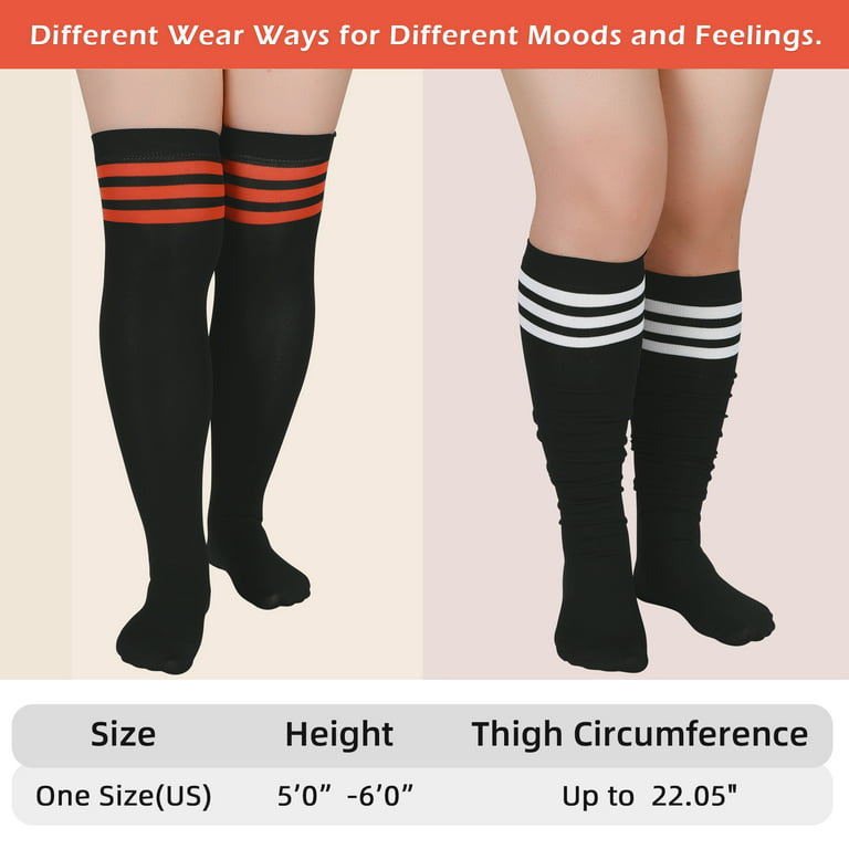 Classic Triple Striped Socks Thigh High One Size Stockings for Women