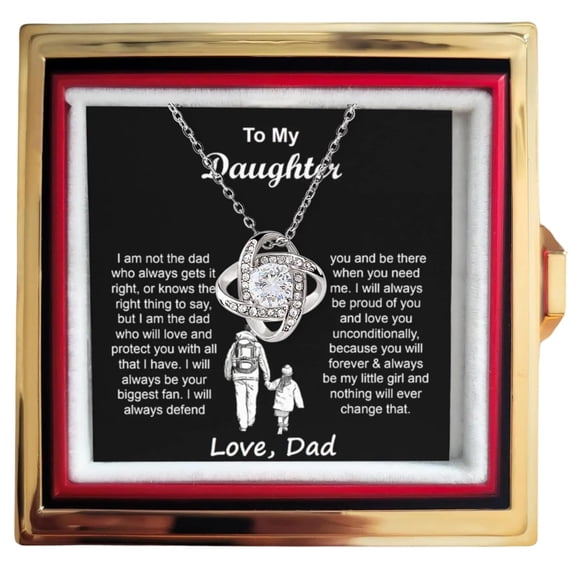 To My Daughter Necklace From Dad Or Mom With Heartfelt Message & Rotating Rose Box, Daddy Daughter Jewelry, From Father On, Mothers Day, Birthday, Graduation #1439, White Love Knot Necklace