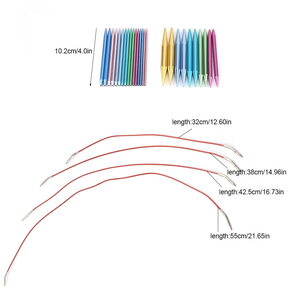 WALFRONT 26PCS Knitting Needles Set Portable Interchangeable Aluminum Circular Knitting Needle Kit