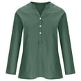 thumbnail image 4 of Plus Size Linen Tops Womens Long Sleeve Half Button Up Shirt Long Tops to Wear with Leggings Baggy Casual Tees (XL, Green), 4 of 5