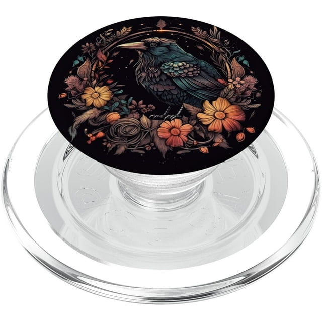 PopSockets MagSafe PopGrip para iPhone con forma de cuervo y flores