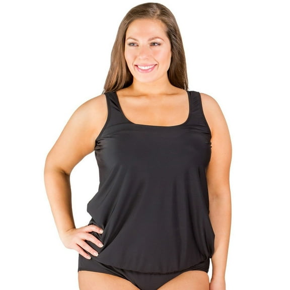Women's Plus Size Blouson Tankini Swimsuit Top Black