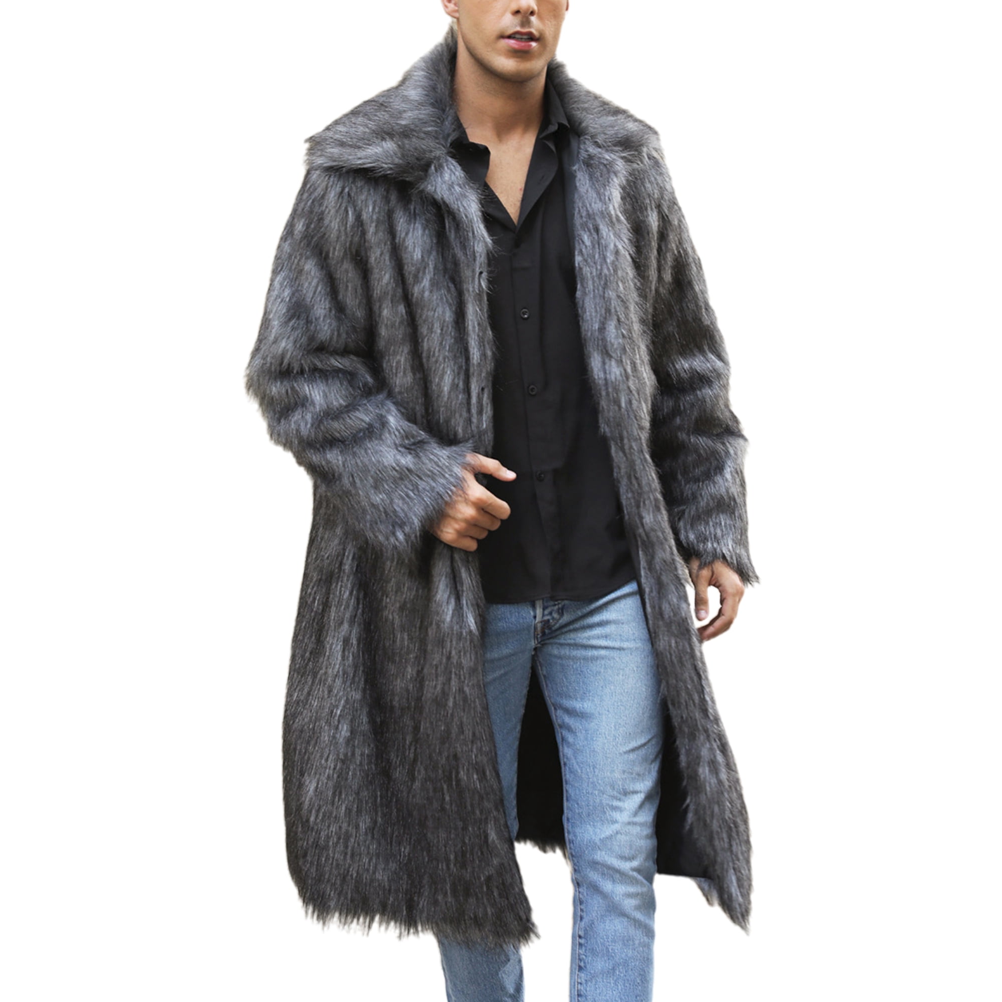 Sexy Dance Mens Outwear Faux Fur Winter Warm Jacket Long Sleeve Coat Casual  Overcoats Long Gray Hair L - Walmart.ca