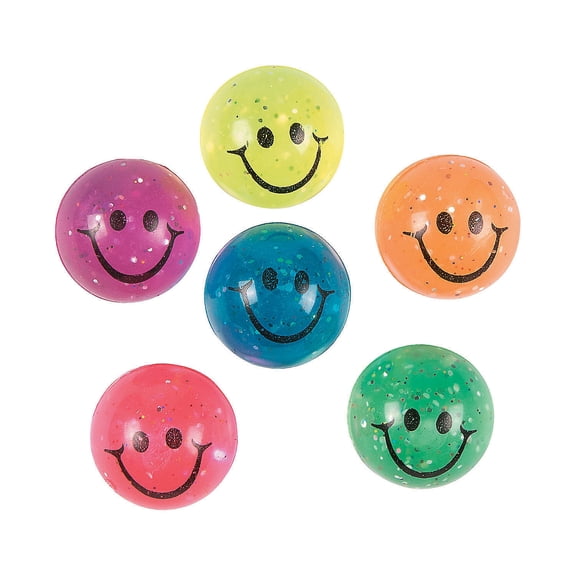 HI-BOUNCE SMILE FACE BALLS W/GLITTER - Toys - 12 Pieces