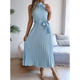 thumbnail image 6 of Women'S 2025 Summer Sleeveless Halter Neck Pleated Midi Cocktail Dresses A Line Flowy Beach Sun Dress Light Blue L, 6 of 8