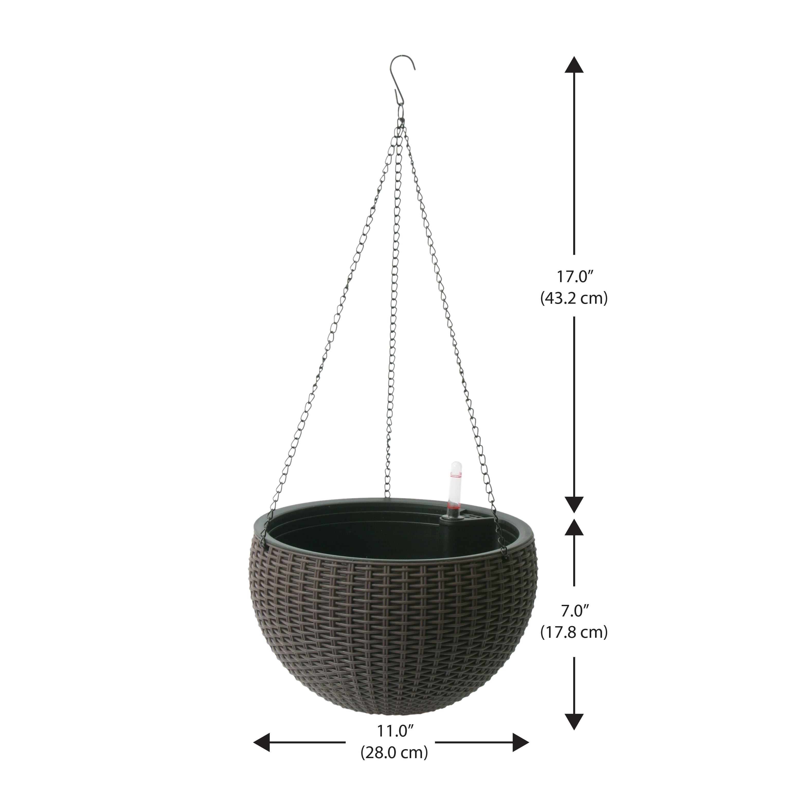 Algreen Modena Wicker Self-Watering Hanging Basket Planter, Mocha, 2-Pack