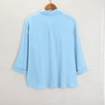 thumbnail image 6 of BiZtdJrK Plus Size Button Down Shirts for Women 3/4 Length Roll Up Sleeve V Neck Shirt Loose Fit Dressy Casual Blouses Light Blue M, 6 of 7