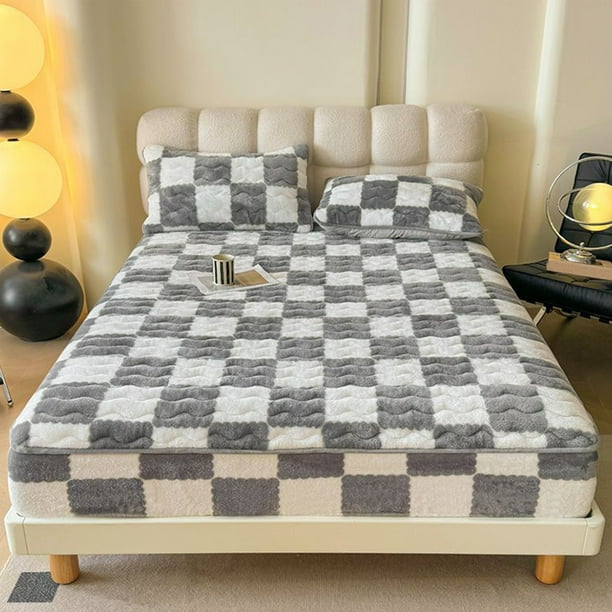 Sábana Ajustable para Colchón Jxy240924001 | Sábana Ajustable Acolchada Antideslizante 150X200Cm | Protector de Cama de Poliéster Transpirable y Cálido para Invierno | Gris, Azul, Verde, Caqui y Rosa