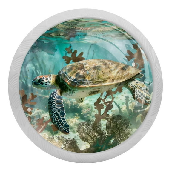 PhooArto Ocean Sea Turtle Swim 4 PCS Crystal Glass Cabinet Knobs, Drawer Kitchen Cabinets Dresser Cupboard Wardrobe Pulls Handle - Glowing in the Dark