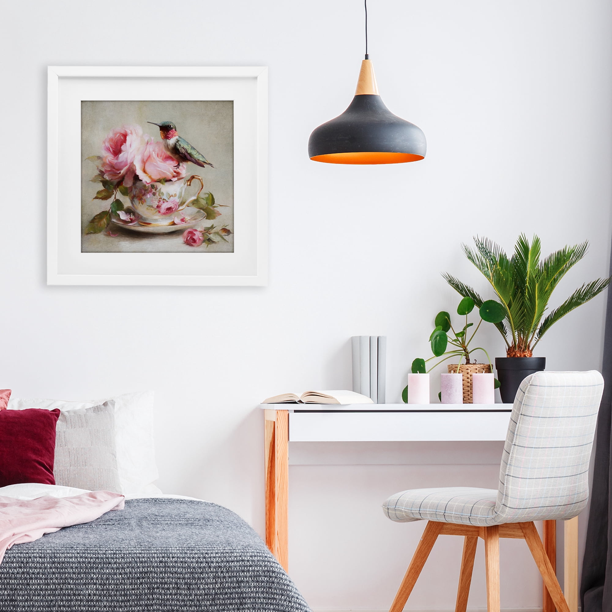 Stupell Industries Hummingbird & Tea Cup White Framed Print Under Glass, design by Tina LeCour