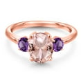 thumbnail image 3 of Gem Stone King 18K Rose Gold Plated Silver Peach Nano Morganite and Purple Amethyst Engagement Ring for Women | 2.50 Cttw | Oval 9X7MM | Gemstone October Birthstone | Size 5, 3 of 6