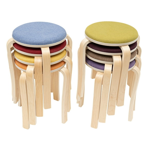Set of 8 Modern Stacking Wooden Stools Muticolor Round Dinning Stools 200kg/440.92lbs