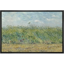 PixonSign Framed Canvas Print Wall Art Wheat Field With A Lark by Vincent Van Gogh Nature Wilderness Illustrations Modern Art Decorative Floral Botanical Minimal Fine Art - 16"x24" Black