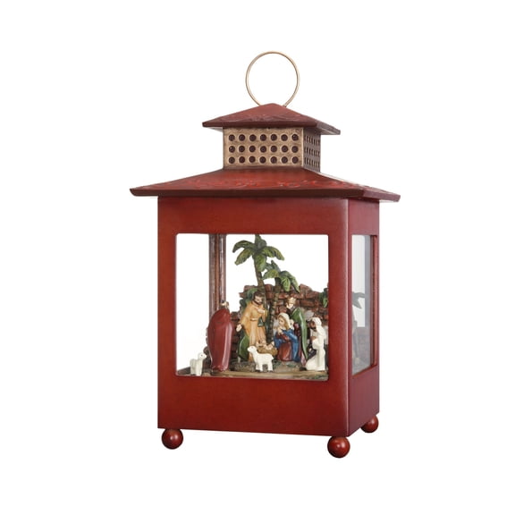 10.25" Red and Green Nativity Themed Lantern Shaped Wall Hanging Decor
