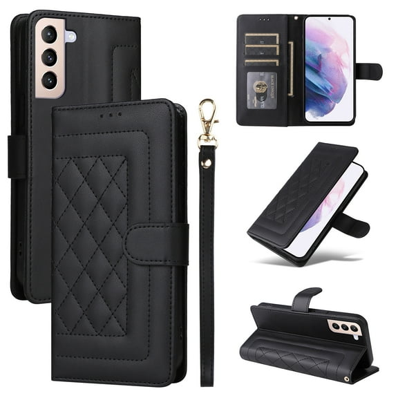 Wallet Case for Samsung Galaxy S21 Plus, Vintage Wrist Strap Kickstand Credit Card Slots Magnetic Closure PU Leather Shockproof Drop Protective TPU Shell for Samsung Galaxy S21 Plus, Black