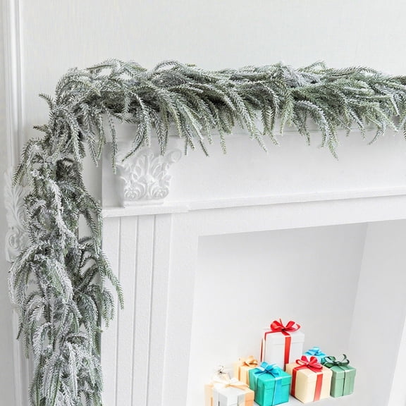 Nkmbld Christmas Garland Decorations Indoor Decor, Snow Flocked Christmas Garland Snow Artificial Christmas Garland Winter Frosted White Cedar Garland