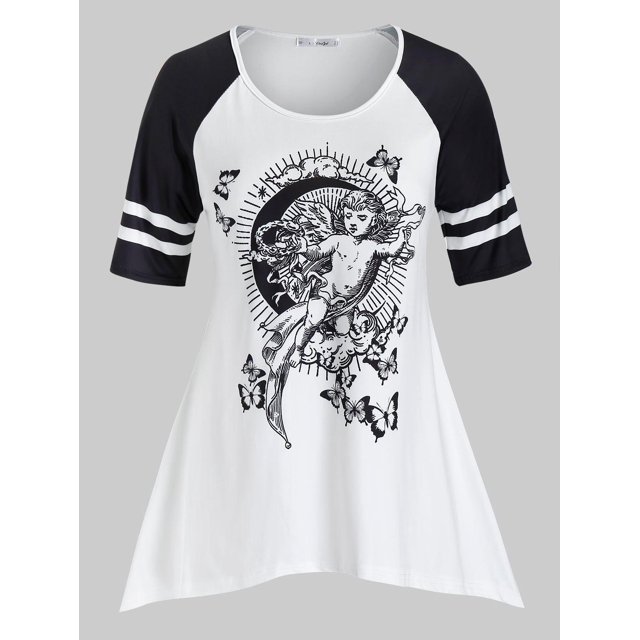 Tamaño más Renaissance Imprimir asimétrica camiseta Rosegal Camisetas tallas grandes